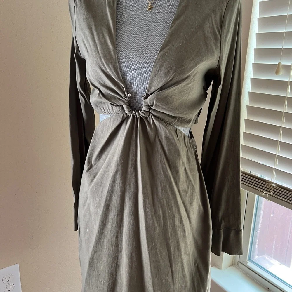 ZARA Khaki Green Mini Long Sleeve Dress with side cutouts - Picture 1 of 4